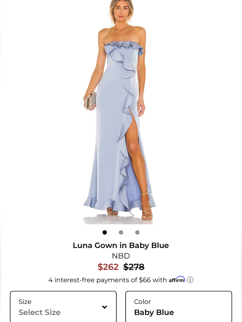NBD Baby Blue Strapless Ruffle Gown